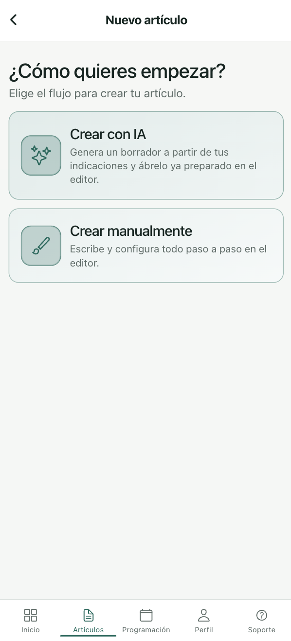 Pantalla real de creación de artículos en SEOBlogs